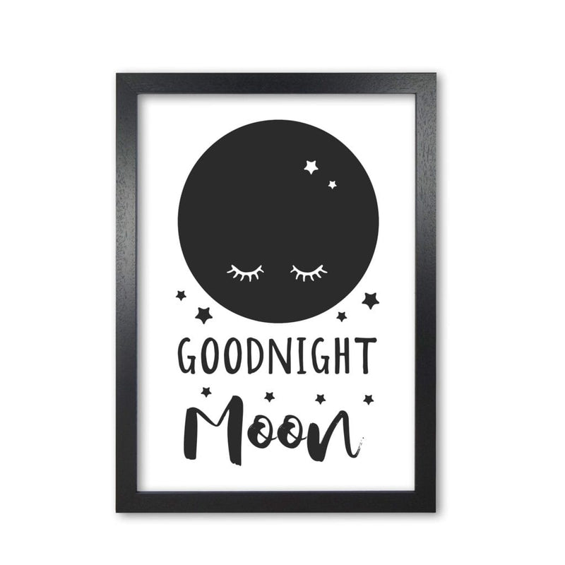 Goodnight moon black modern fine art print, framed childrens nursey wall art poster
