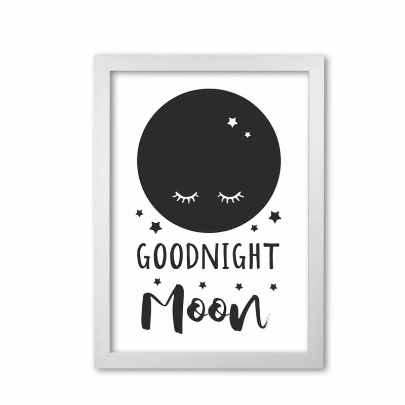 Goodnight moon black modern fine art print, framed childrens nursey wall art poster