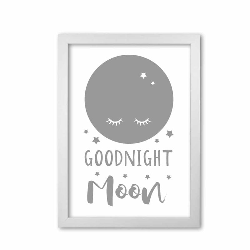 Goodnight moon grey modern fine art print, framed childrens nursey wall art poster