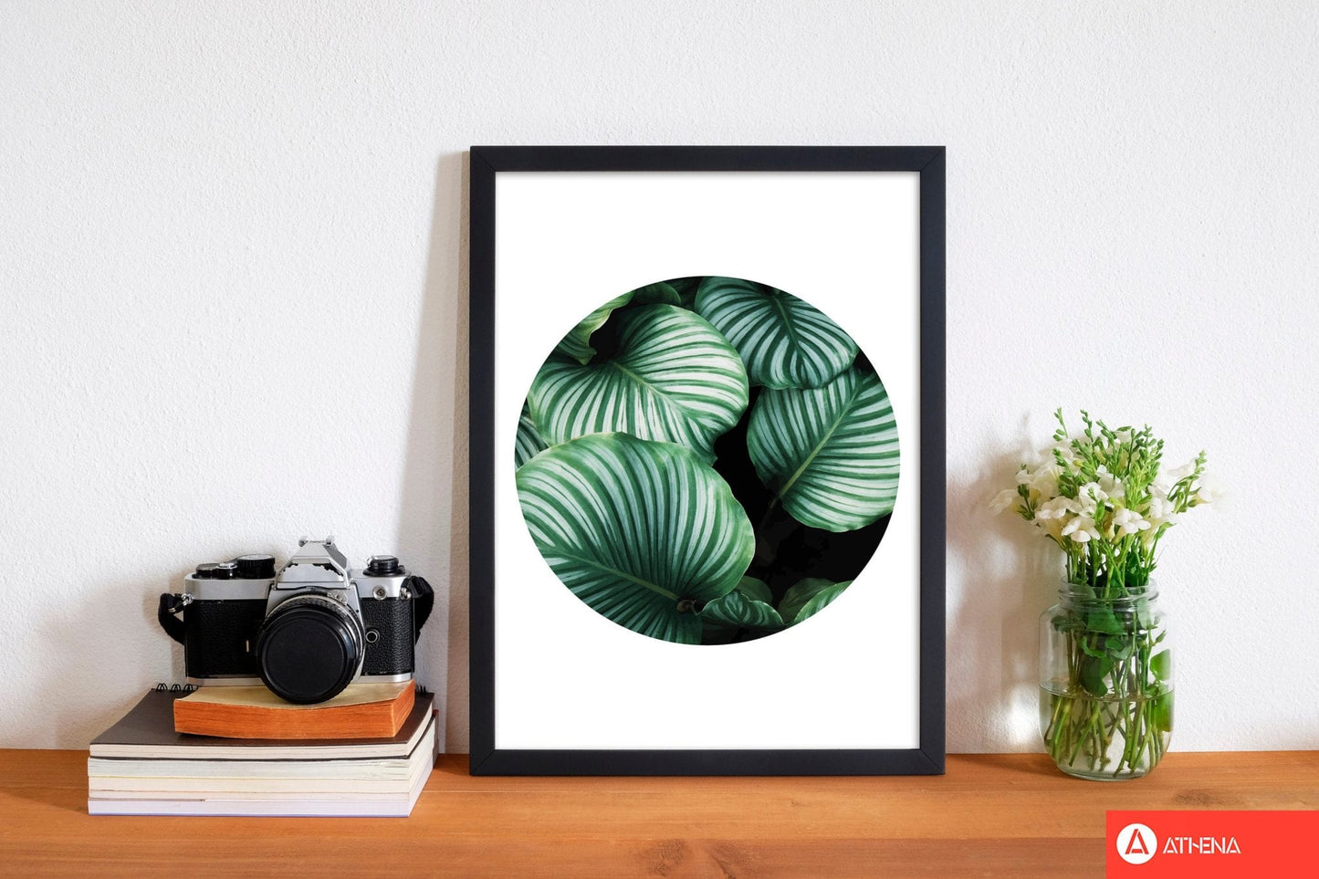 Green leaves circle modern fine art print, framed botanical &#038; nature art print