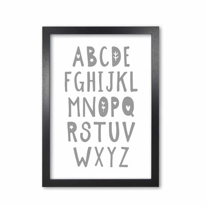 Grey alphabet modern fine art print, framed childrens nursey wall art poster