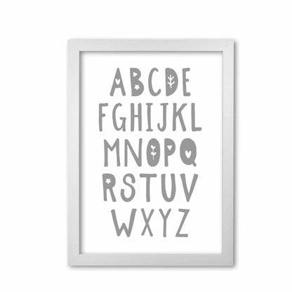 Grey alphabet modern fine art print, framed childrens nursey wall art poster
