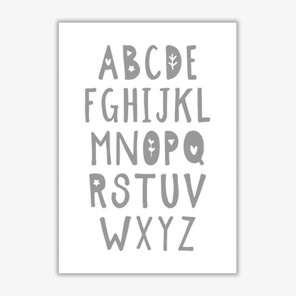 Grey alphabet modern fine art print, framed childrens nursey wall art poster