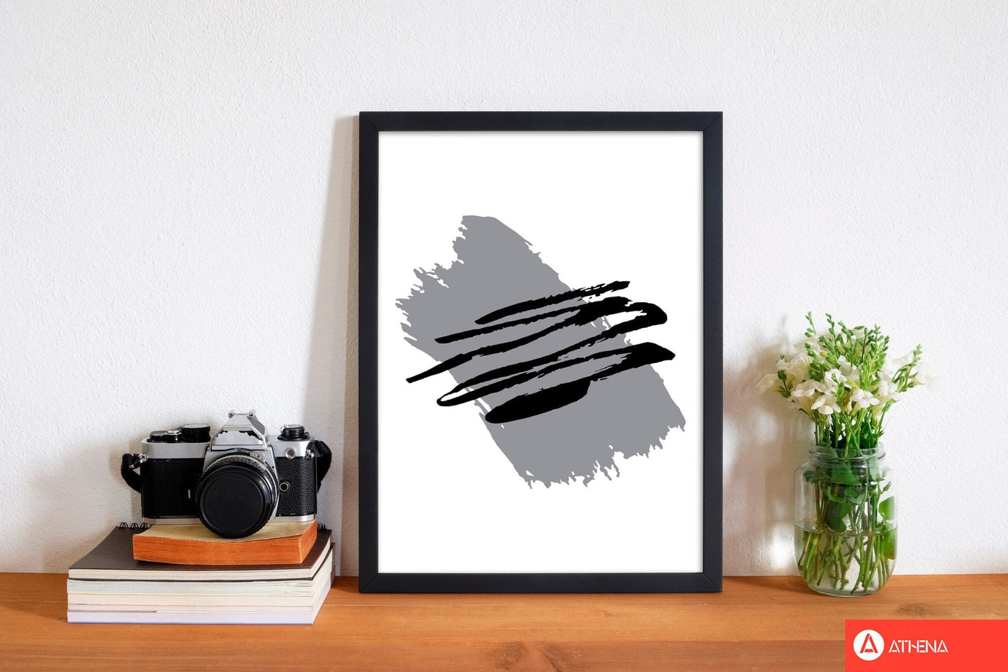 Grey jaggered paint brush abstract modern fine art print