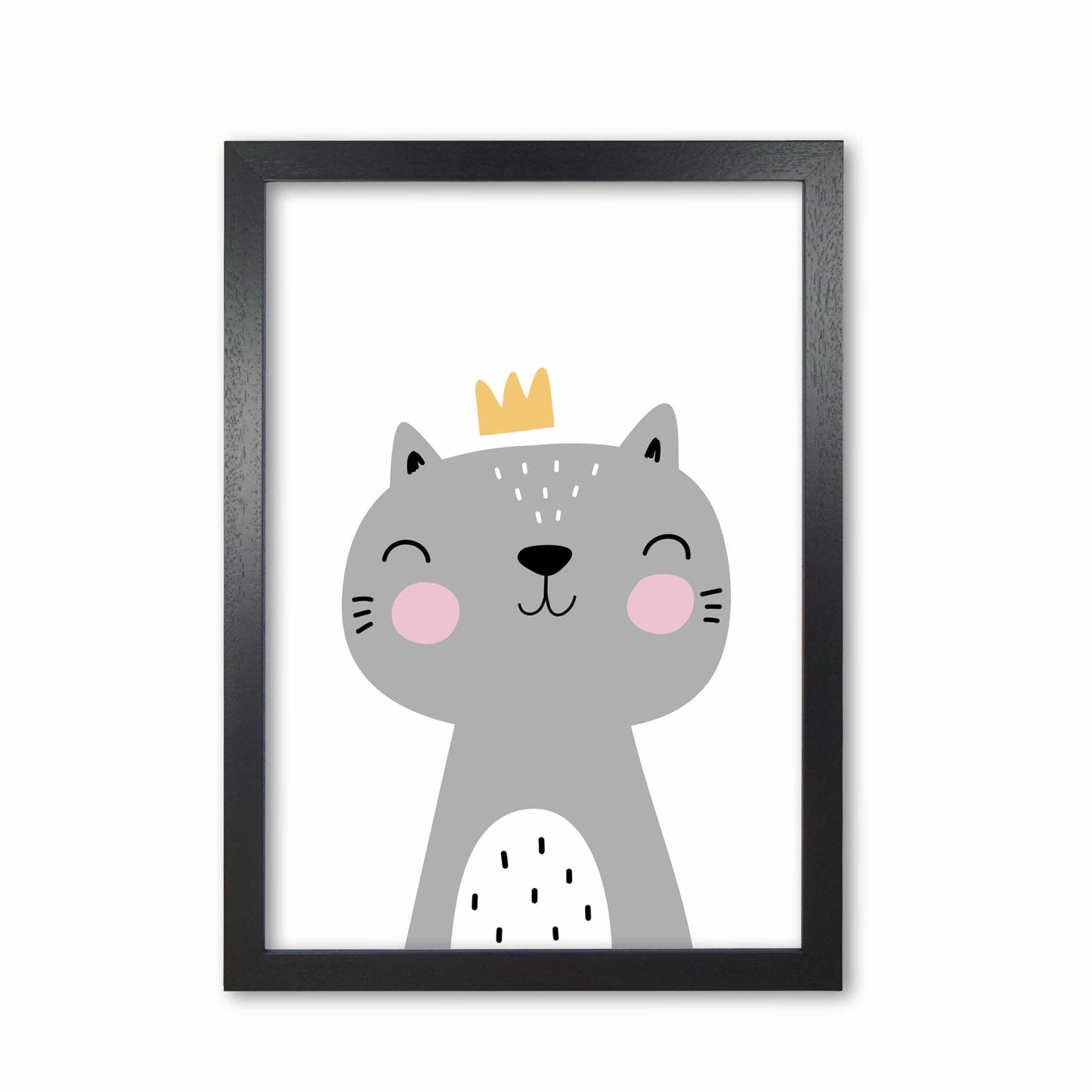 Grey scandi cat with crown modern fine art print