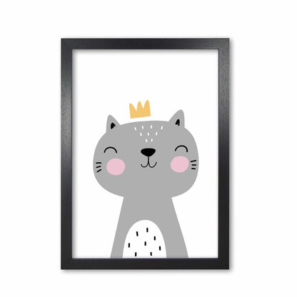 Grey scandi cat with crown modern fine art print
