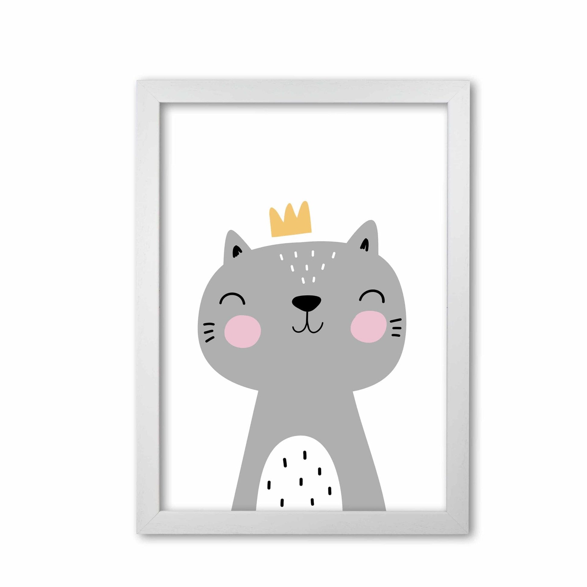 Grey scandi cat with crown modern fine art print