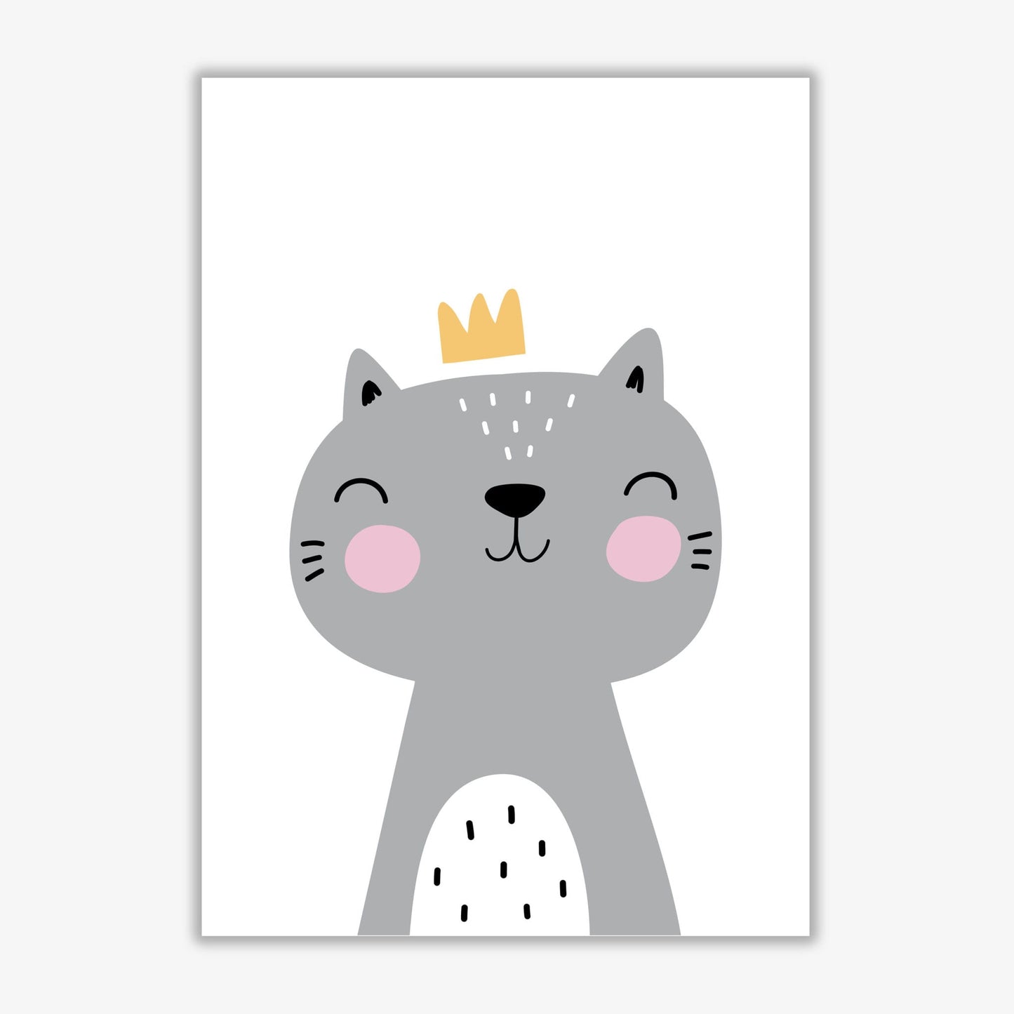 Grey scandi cat with crown modern fine art print