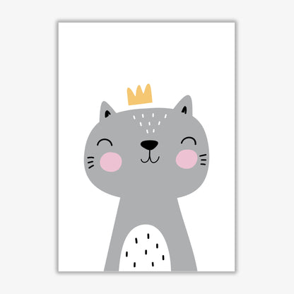 Grey scandi cat with crown modern fine art print