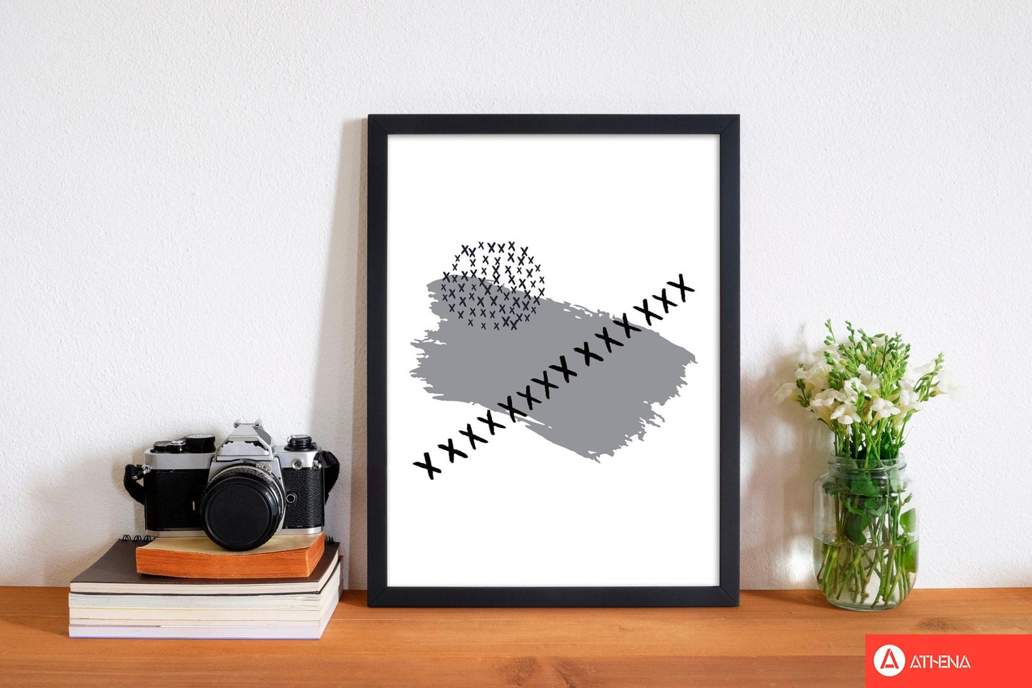 Grey x paint brush abstract modern fine art print