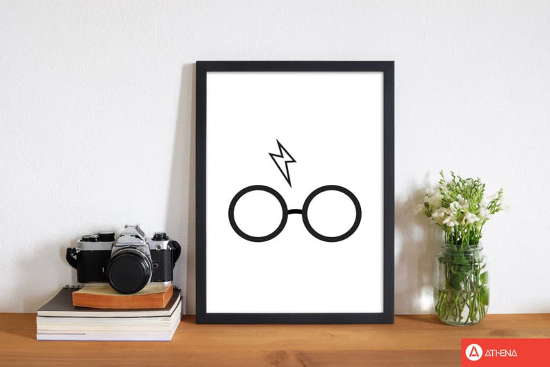 Harry potter glasses and scar modern fine art print, framed childrens nursey wall art poster