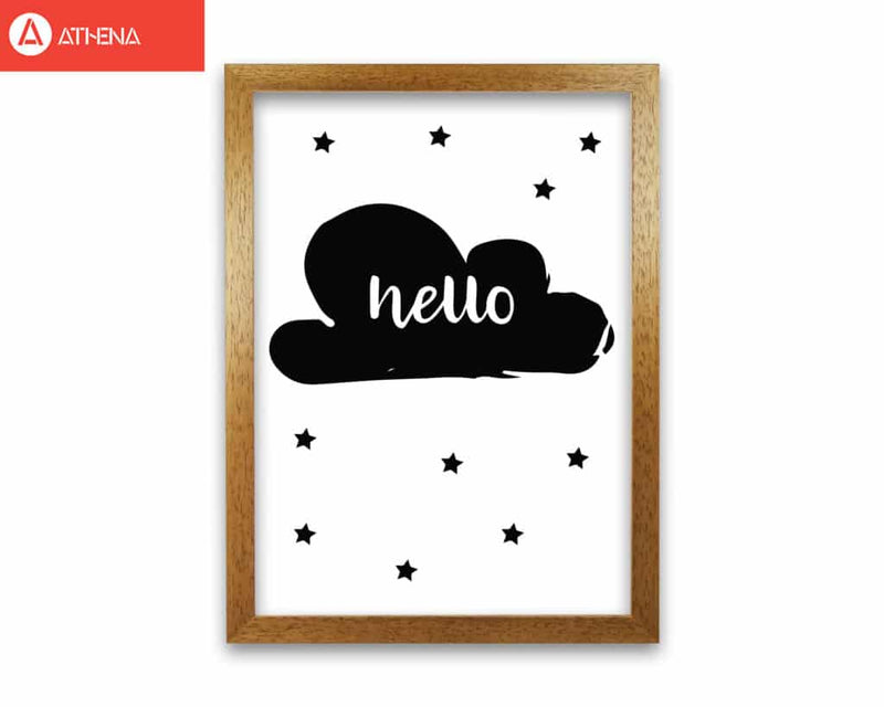 Hello cloud black modern fine art print, framed childrens nursey wall art poster