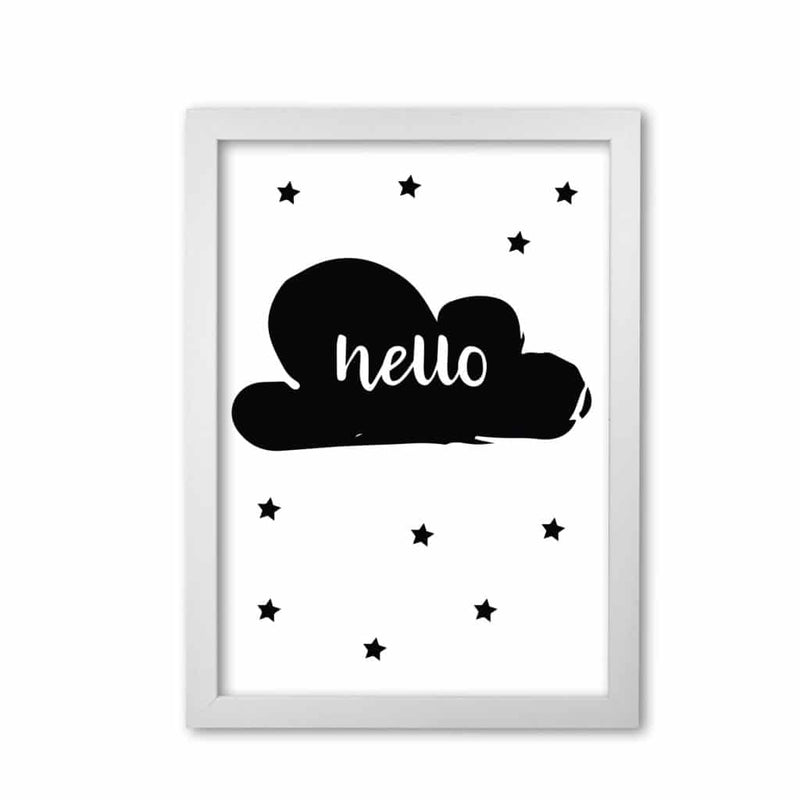 Hello cloud black modern fine art print, framed childrens nursey wall art poster