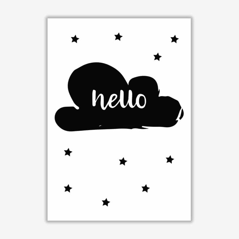Hello cloud black modern fine art print, framed childrens nursey wall art poster