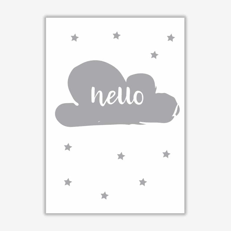 Hello cloud grey modern fine art print, framed childrens nursey wall art poster