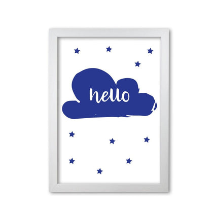 Hello cloud navy modern fine art print, framed childrens nursey wall art poster