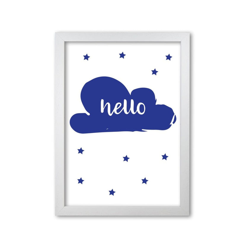 Hello cloud navy modern fine art print, framed childrens nursey wall art poster
