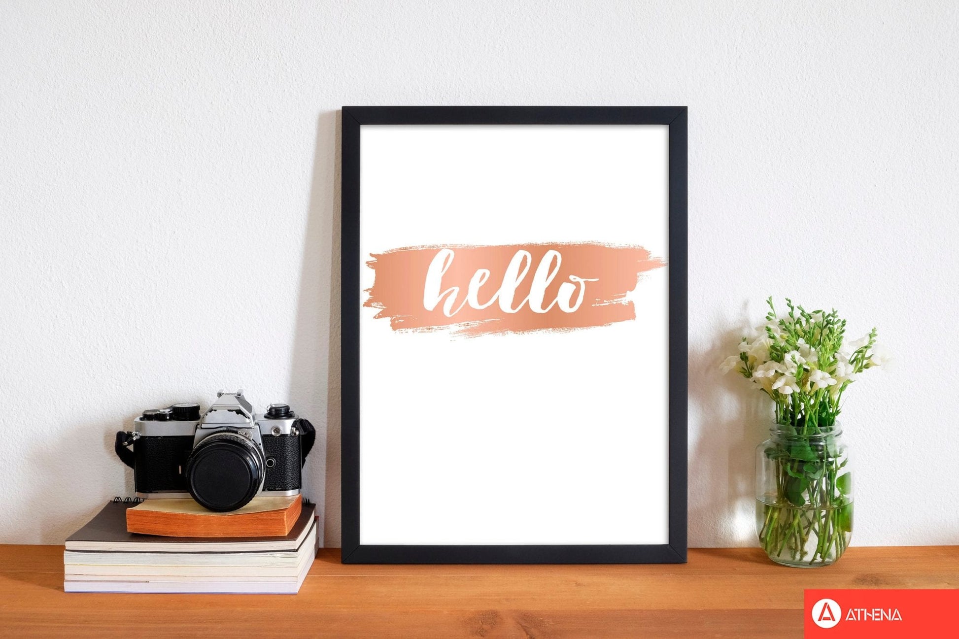 Hello rose gold modern fine art print, framed typography wall art