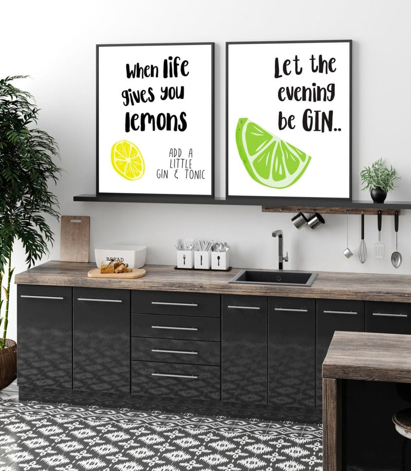 Humorous gin sayings multi set fine art kitchen typography wall art poster print | framed or print only | free shipping