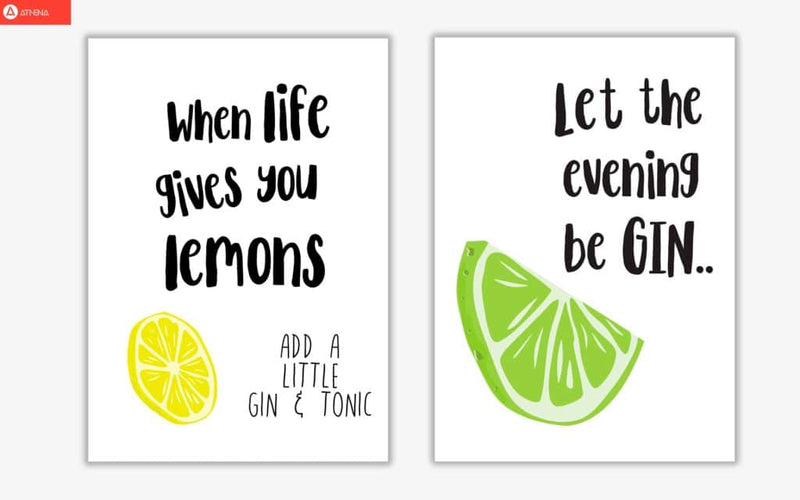 Humorous gin sayings multi set fine art kitchen typography wall art poster print | framed or print only | free shipping