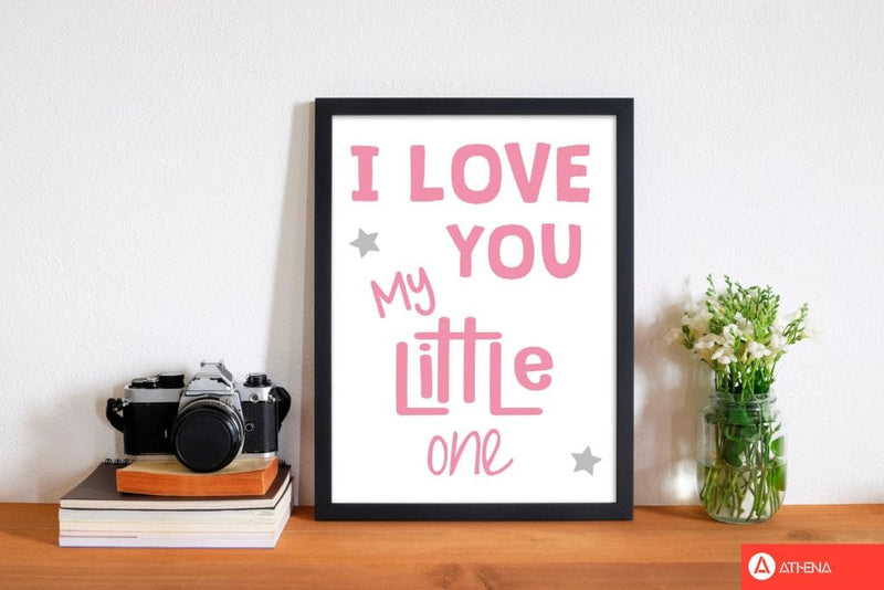 I love you little one pink modern fine art print, framed childrens nursey wall art poster