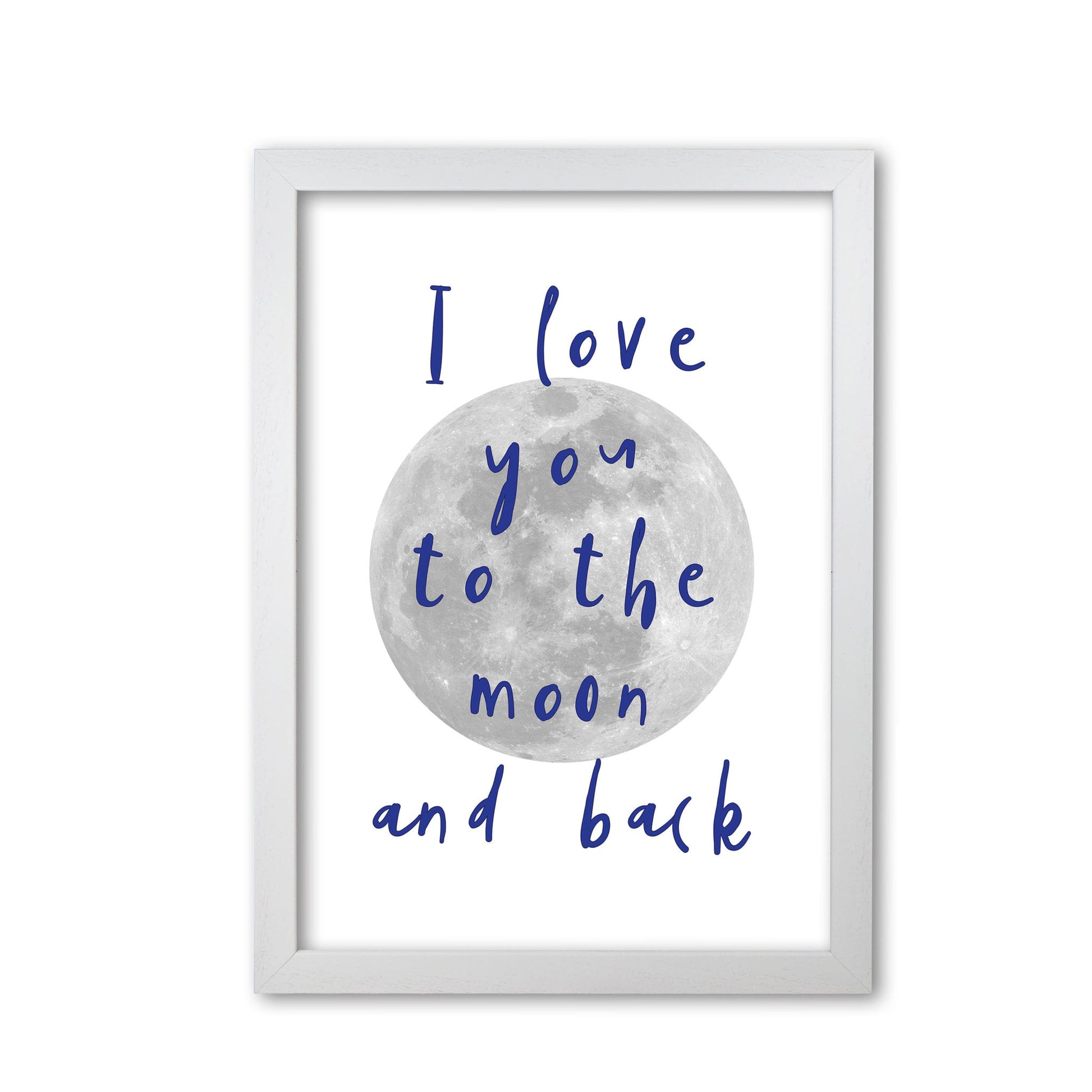 I love you to the moon and back navy modern fine art print, framed typography wall art