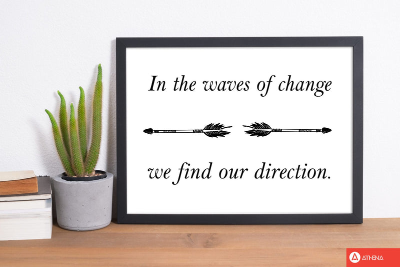 In the waves of change, we find our direction modern fine art print, framed typography wall art