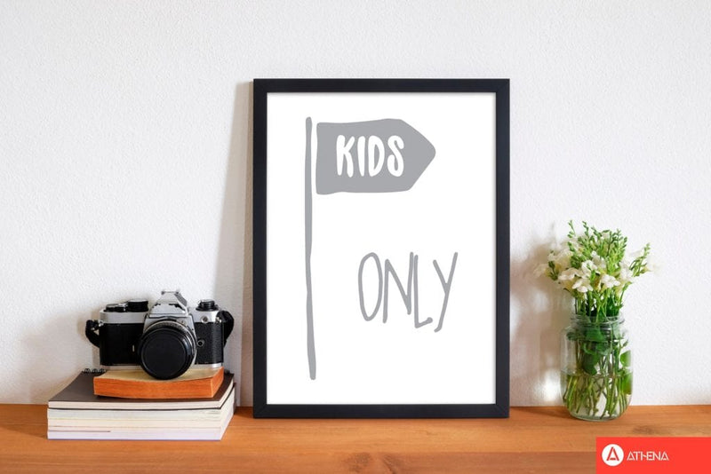 Kids only grey modern fine art print, framed childrens nursey wall art poster