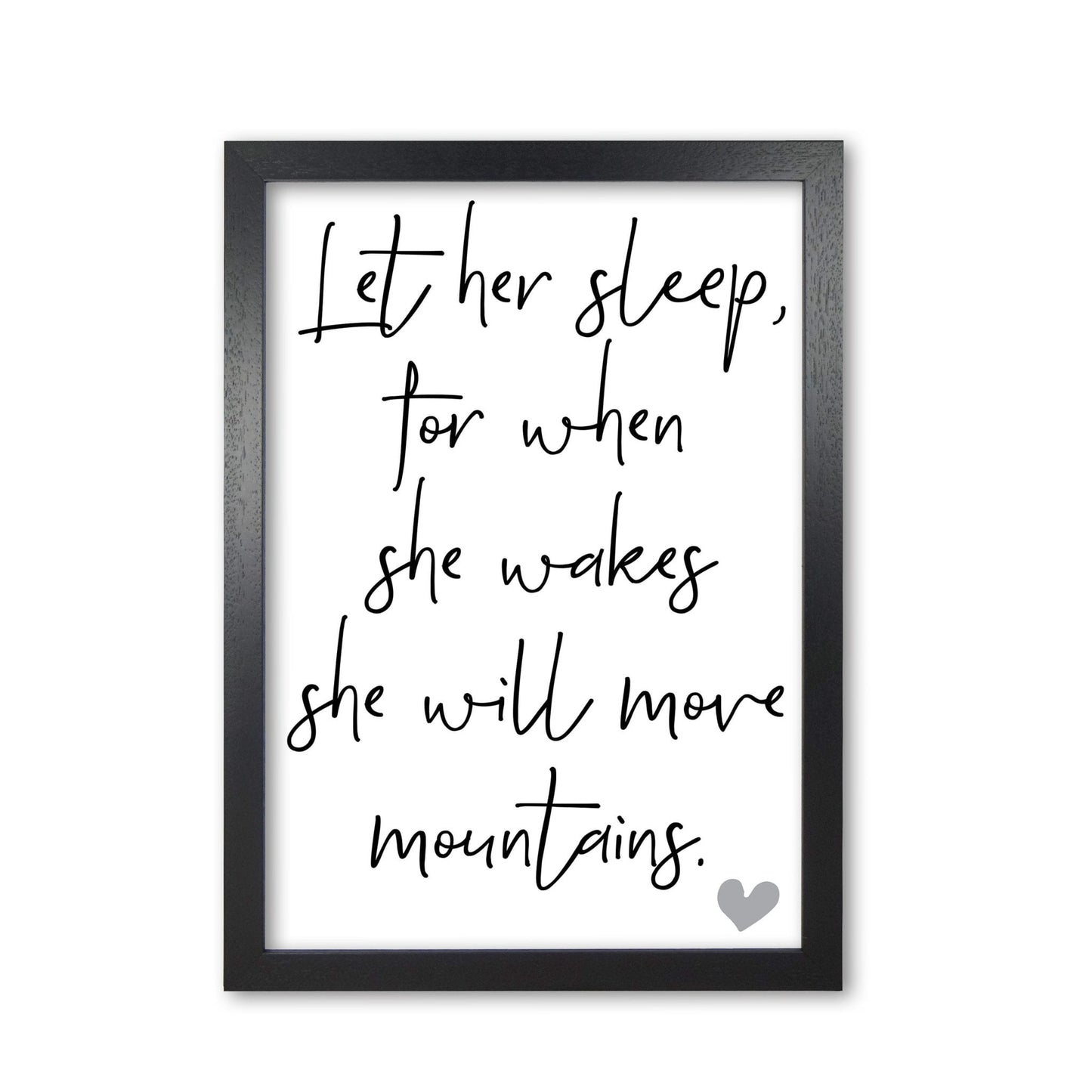 Let her sleep modern fine art print, framed typography wall art