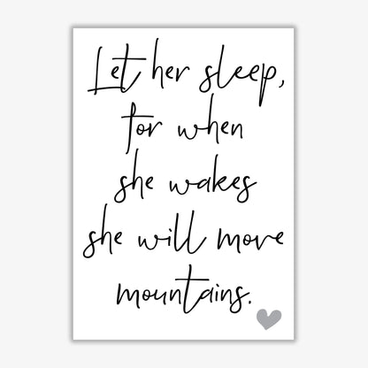 Let her sleep modern fine art print, framed typography wall art