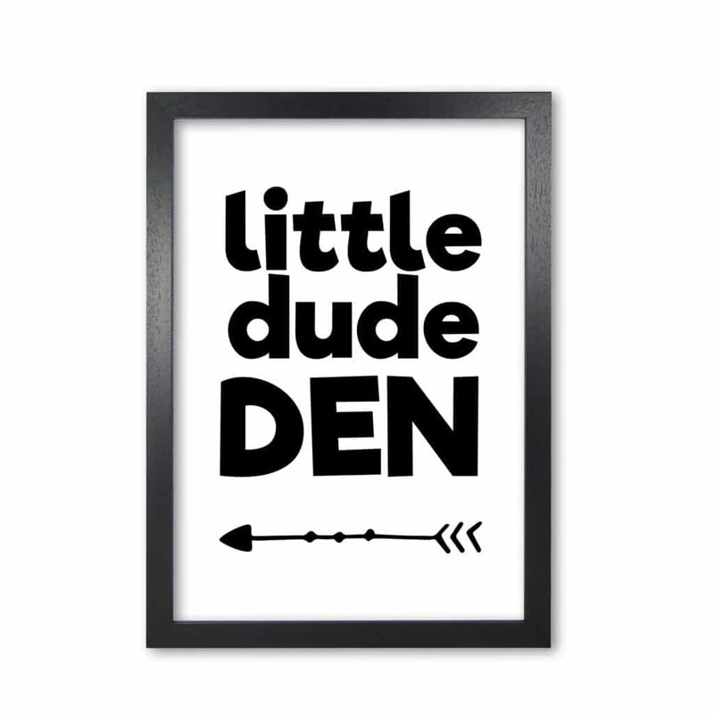 Little dude den black modern fine art print, framed childrens nursey wall art poster