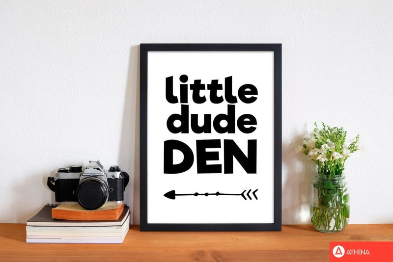 Little dude den black modern fine art print, framed childrens nursey wall art poster