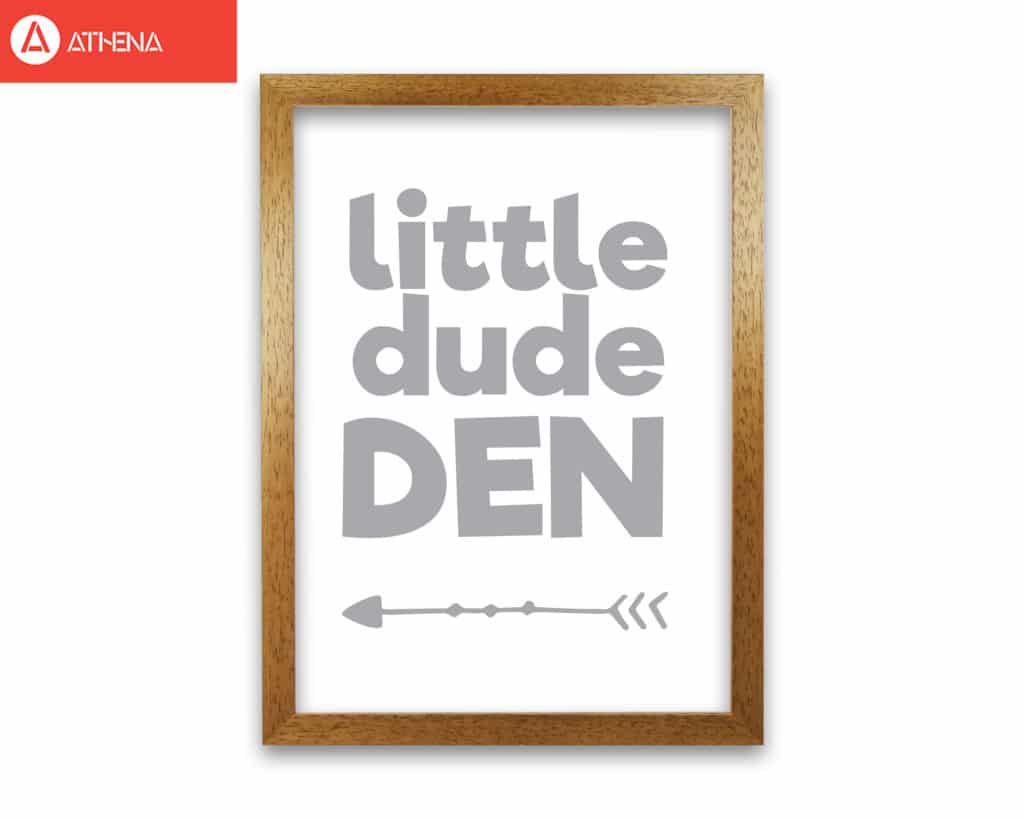 Little dude den grey modern fine art print, framed childrens nursey wall art poster
