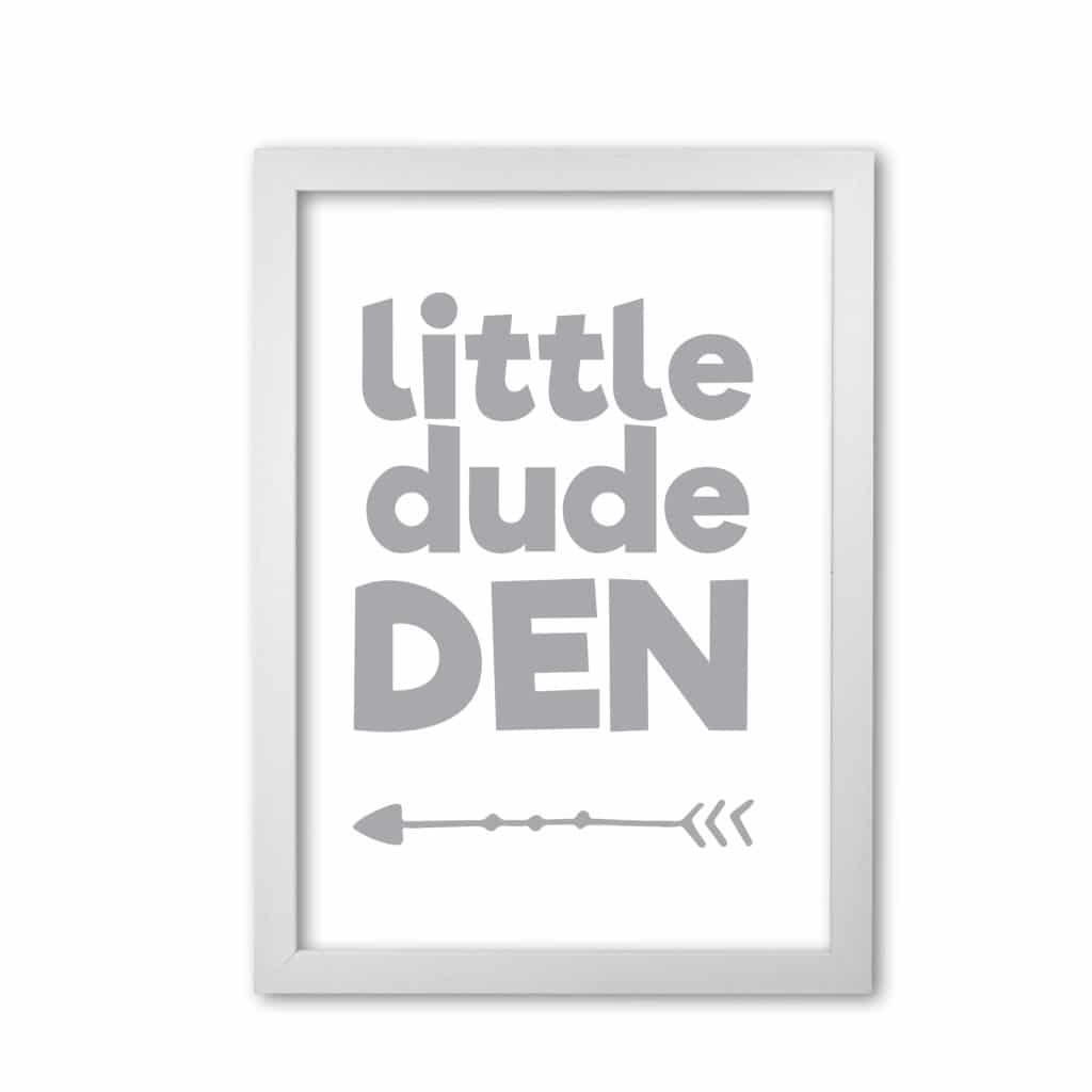 Little dude den grey modern fine art print, framed childrens nursey wall art poster