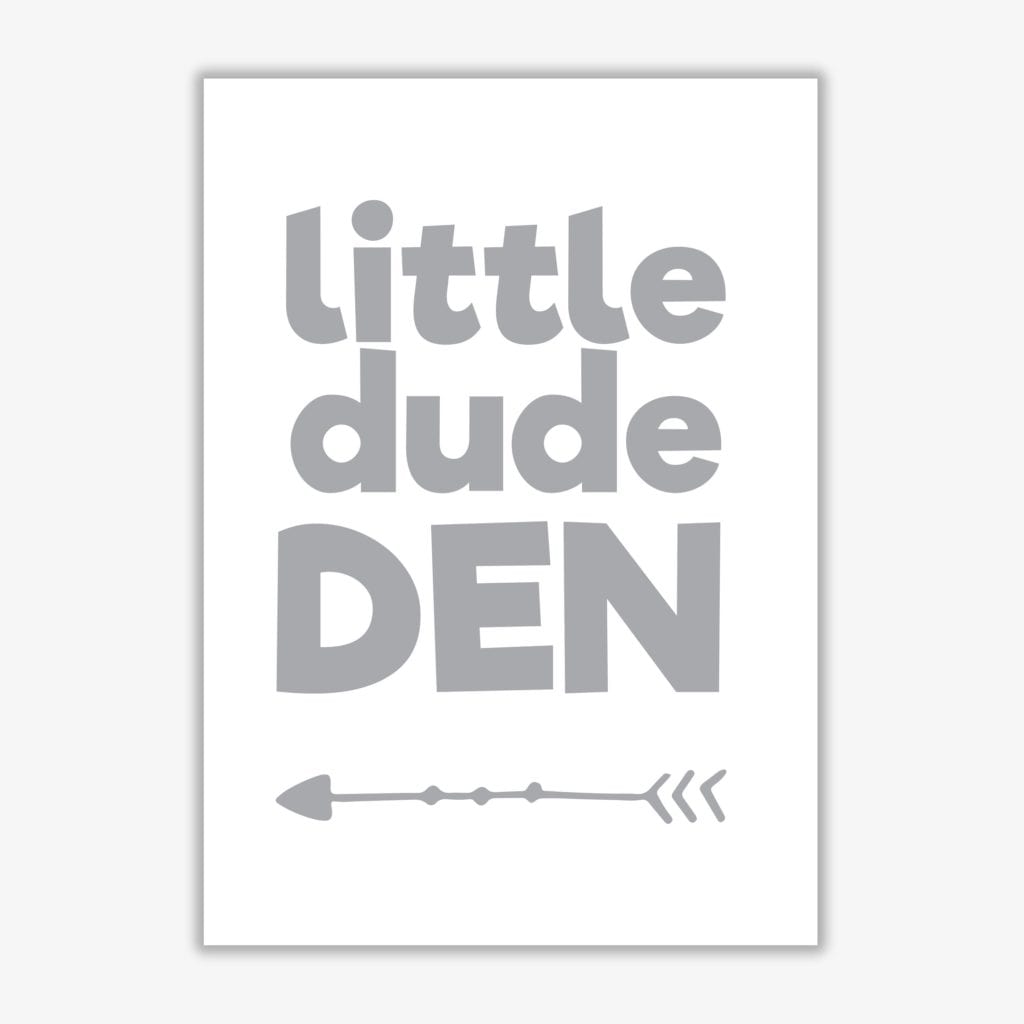 Little dude den grey modern fine art print, framed childrens nursey wall art poster