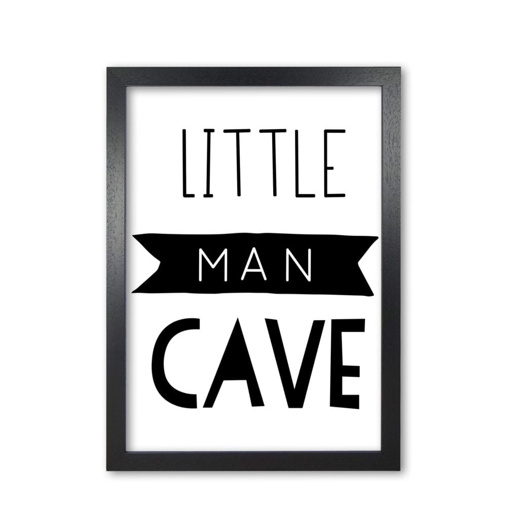 Little man cave black banner modern fine art print, framed childrens nursey wall art poster