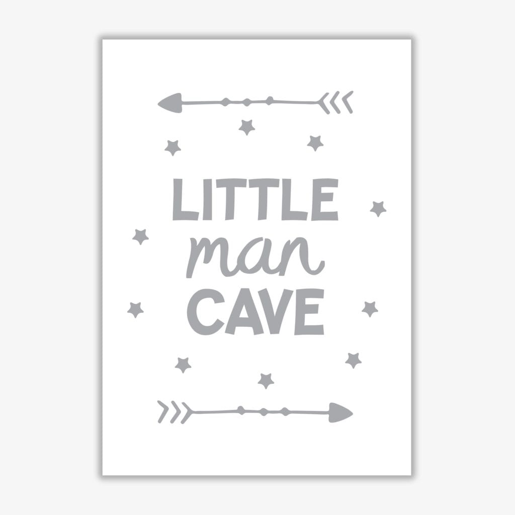 Little man cave grey arrows modern fine art print, framed childrens nursey wall art poster