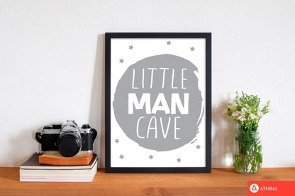 Little man cave grey circle modern fine art print, framed childrens nursey wall art poster