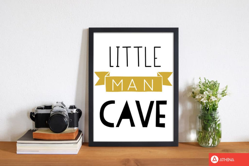 Little man cave mustard banner modern fine art print, framed childrens nursey wall art poster