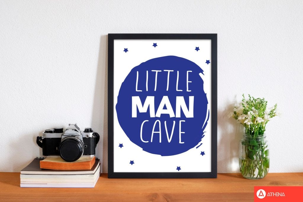 Little man cave navy circle modern fine art print, framed childrens nursey wall art poster