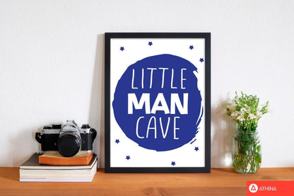 Little man cave navy circle modern fine art print, framed childrens nursey wall art poster