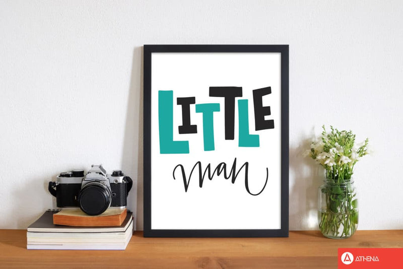 Little man teal and black modern fine art print, framed childrens nursey wall art poster