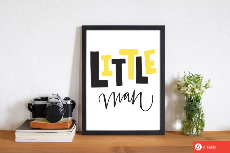 Little man yellow and black modern fine art print, framed childrens nursey wall art poster