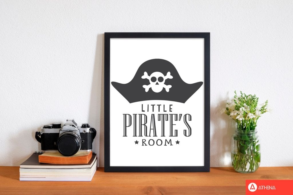 Little pirates room modern fine art print, framed childrens nursey wall art poster