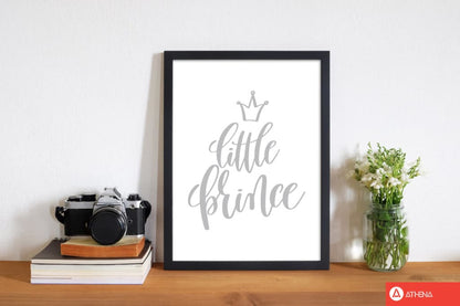 Little prince grey modern fine art print, framed childrens nursey wall art poster