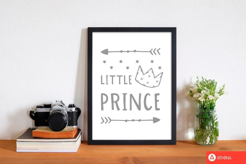 Little prince grey modern fine art print, framed childrens nursey wall art poster