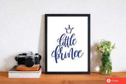 Little prince navy modern fine art print, framed childrens nursey wall art poster