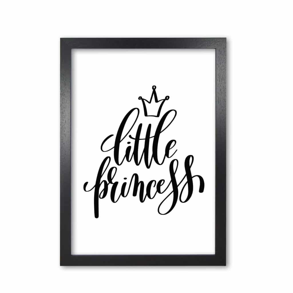 Little princess black modern fine art print, framed childrens nursey wall art poster