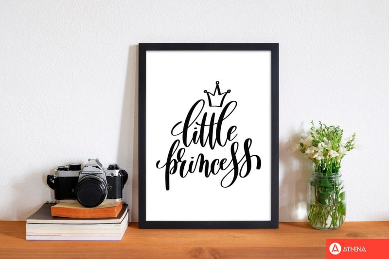 Little princess black modern fine art print, framed childrens nursey wall art poster