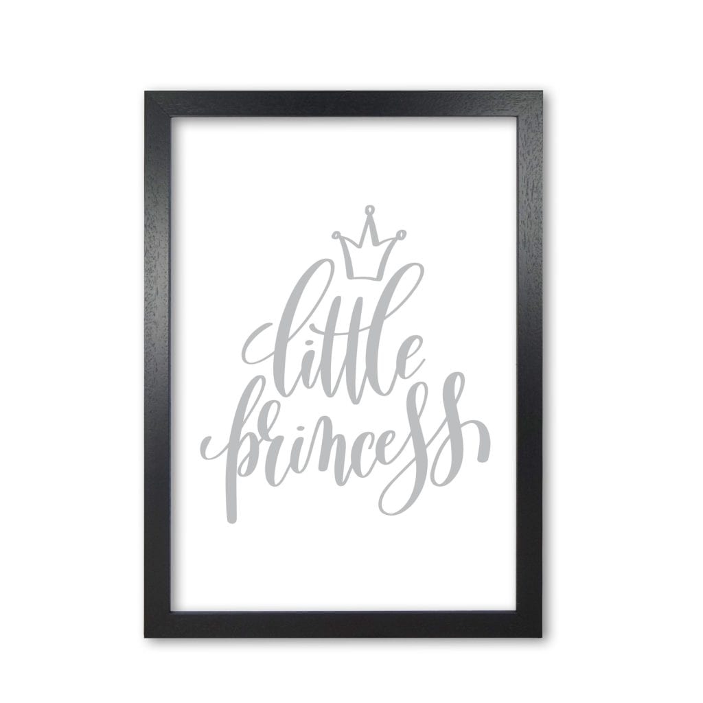 Little princess grey modern fine art print, framed childrens nursey wall art poster